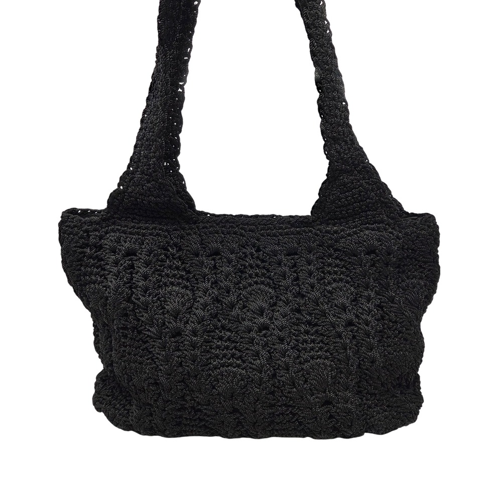 The Sak Black Crochet Shoulder Bag Medium Tote Magnetic Snap 0071